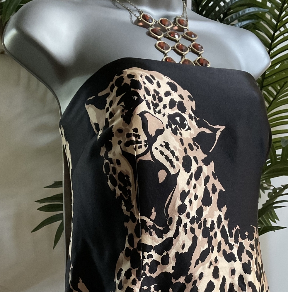 Kay Unger One Of A Kind Stunning Strapless 100% Silk Leopard Dress*Sale - Picture 3 of 11
